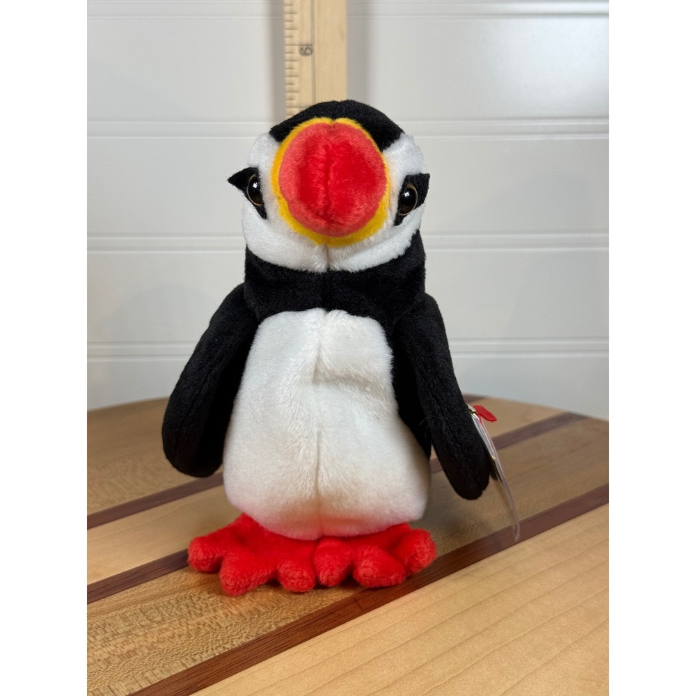 Ty Beanie Babies Puffer the Puffin 1997 Vintage Bird Plush Black White Reds